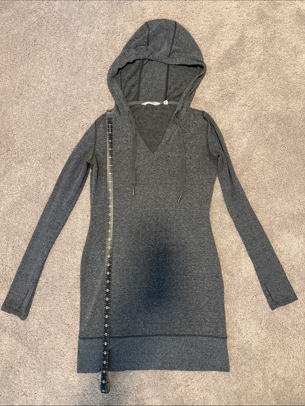 Gray Hooded V-Neck Sweater Dress